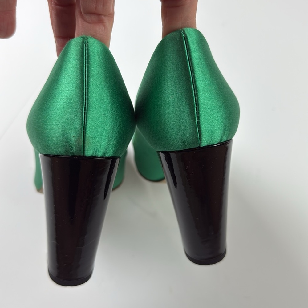 J.Crew Etta Emerald Cap Toe emerald satin Heels 6 - Picture 4 of 6